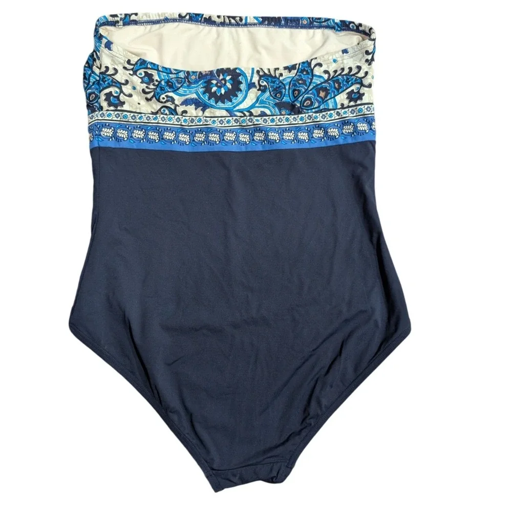 Michael Kors One Piece Paisley Stripe Pattern Strapless Swimsuit Women's - 12‎